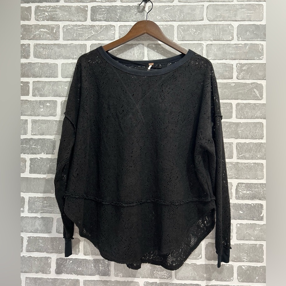 Free People Not Cold In This Knit Lace Top Black Boho Size Small - Picture 12 of 12
